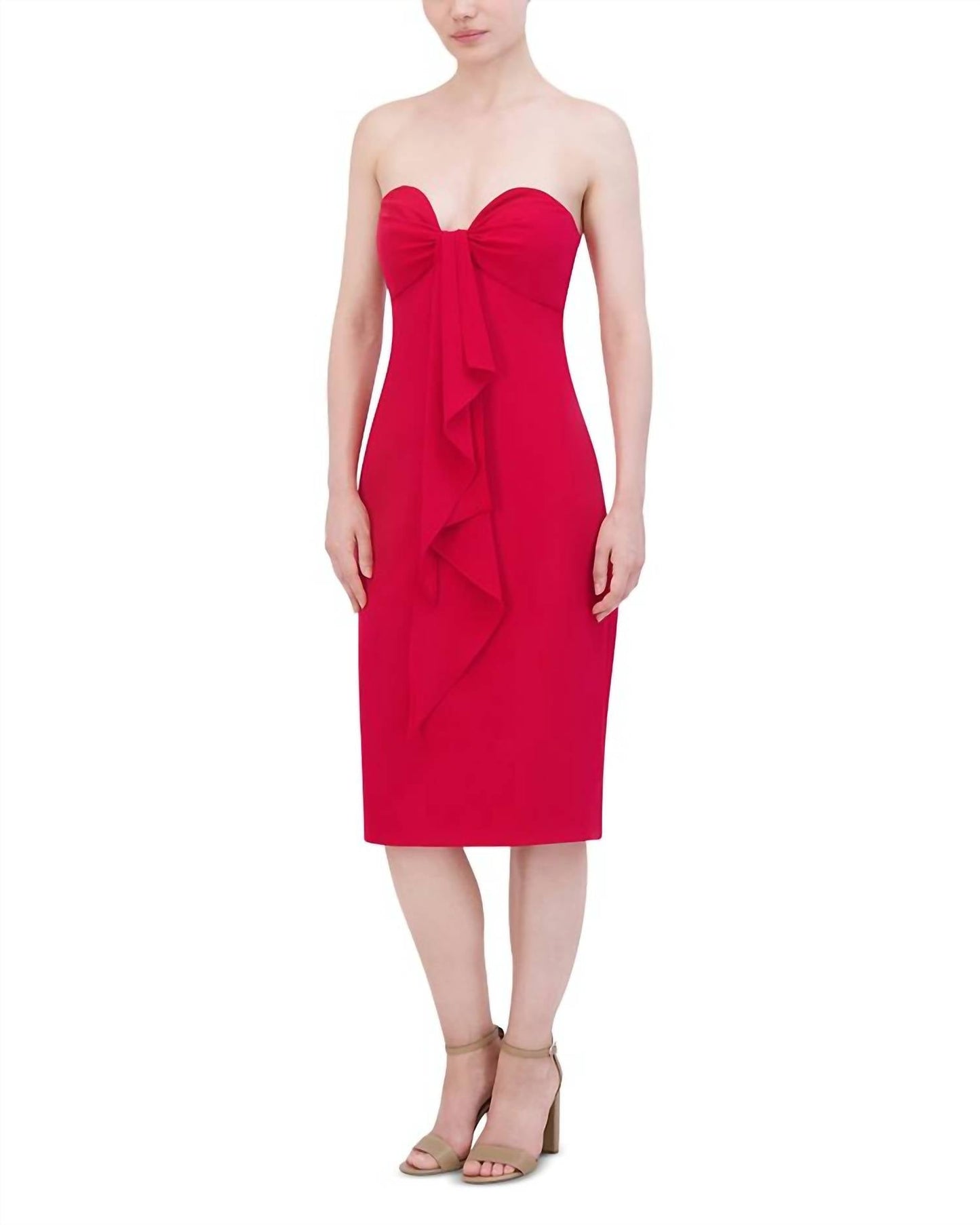 Bcbgmaxazria - Strapless Sweetheart Ruffle Front Midi Dress