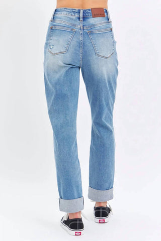 Judy Blue - Calça Jeans Boyfriend Destroy com Bolso de Cintura Alta
