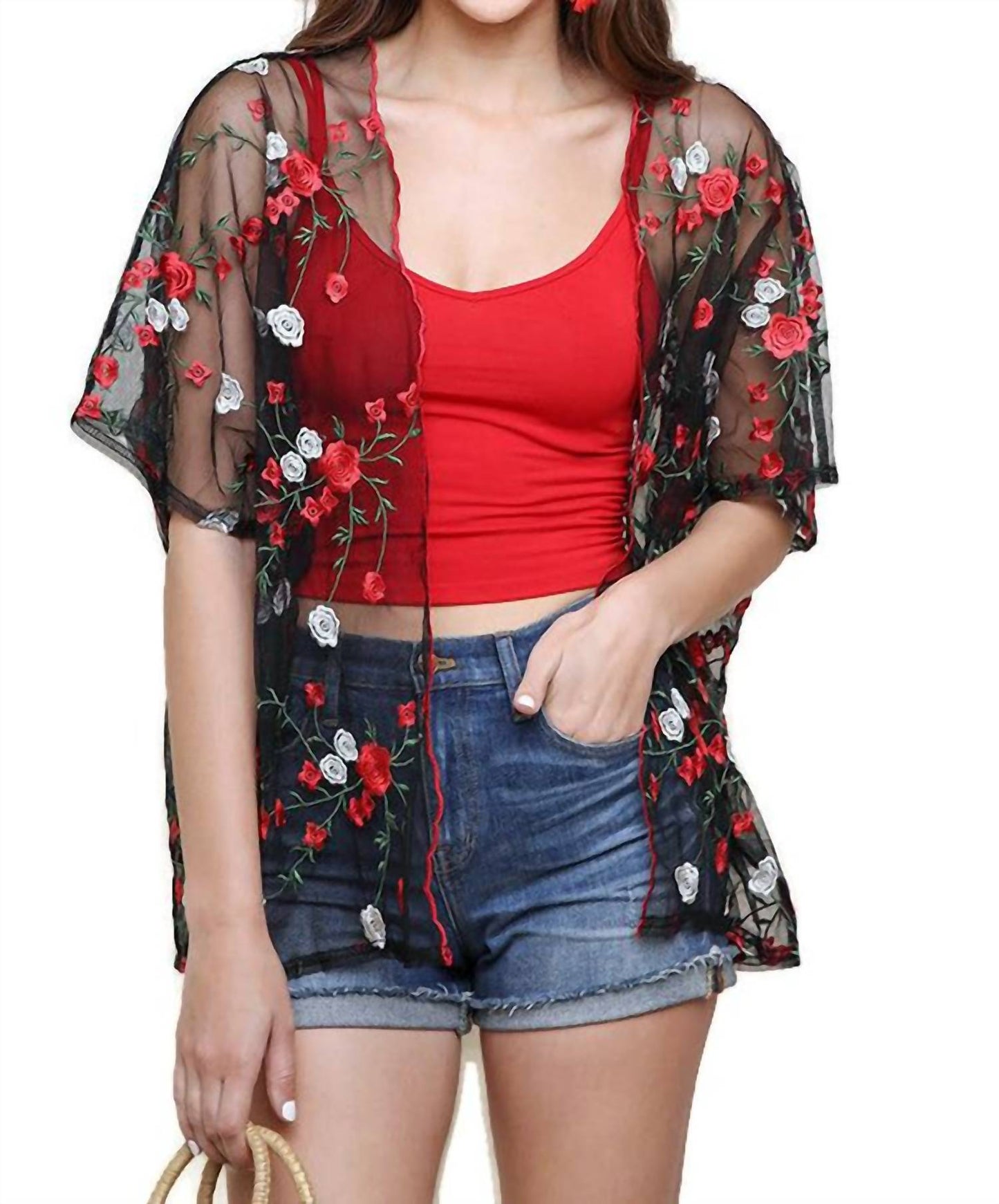 Umgee - Floral Embroidered Sheer Kimono