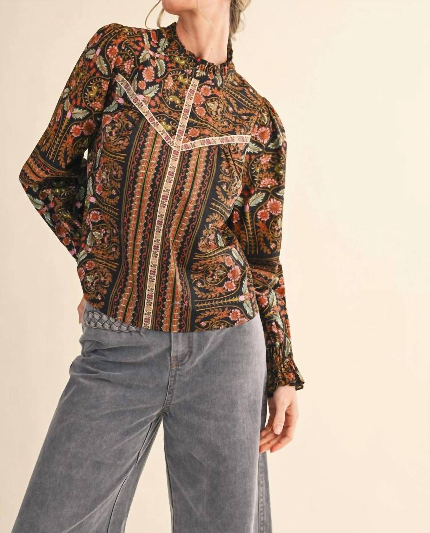 &Merci - Ruffle Collar Floral Botanical Blouse