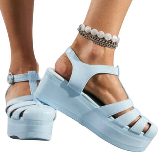 Jeffrey Campbell - Sandálias femininas 8 Candied Blue Platform Jelly Y2k Sandálias