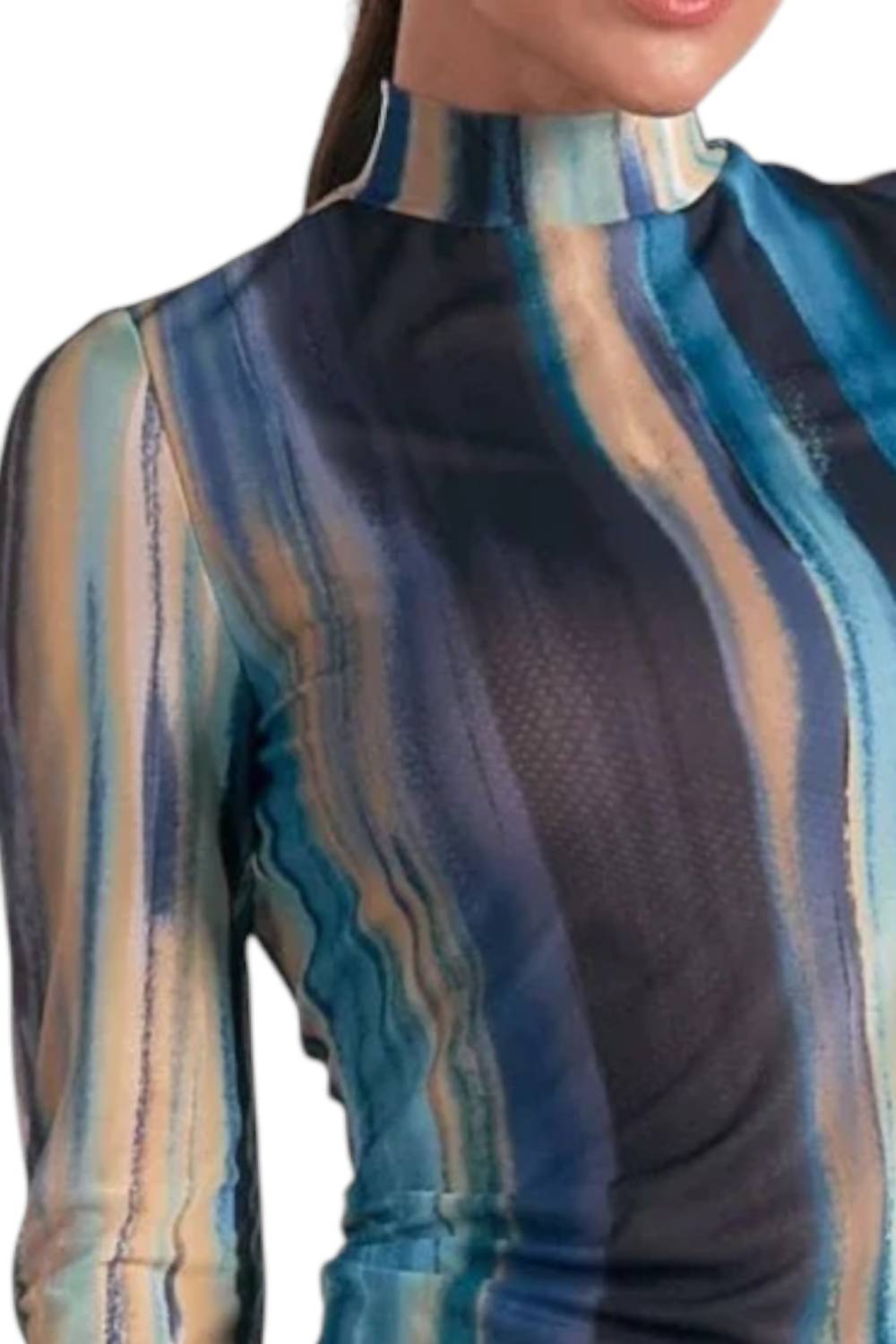 Elan - Oslo Print Sheer Mesh Top