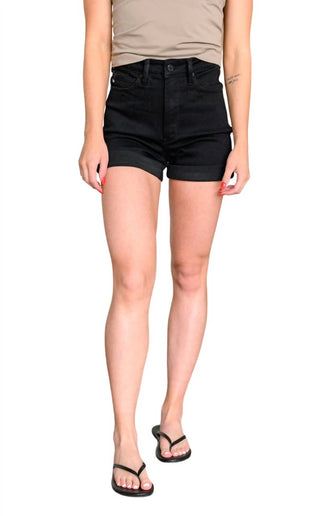 Judy Blue - Shorts com controle de cintura alta e punhos