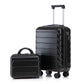 2 Pc Set- Spinner Wheel Luggage, with Combination Lock and Cosmetic Case (Black)