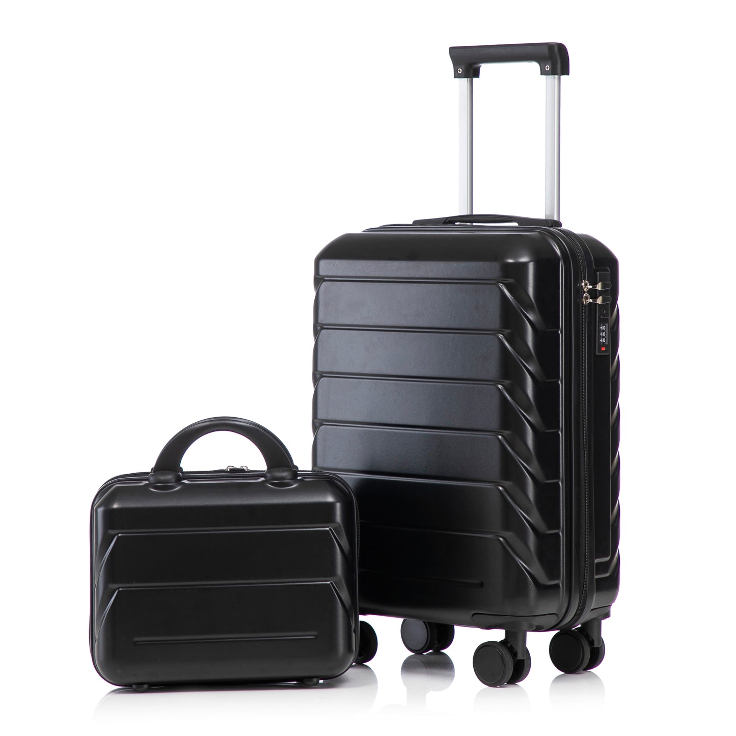 2 Pc Set- Spinner Wheel Luggage, with Combination Lock and Cosmetic Case (Black)