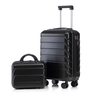 2 Pc Set- Spinner Wheel Luggage, with Combination Lock and Cosmetic Case (Black)