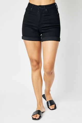 Judy Blue - Shorts de cintura alta com controle de barriga e punhos, sem desgaste