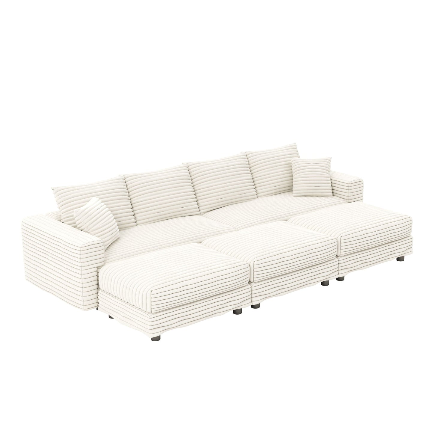 Deep Seat Convertible Sofa With Soft Pillows And Ottomans