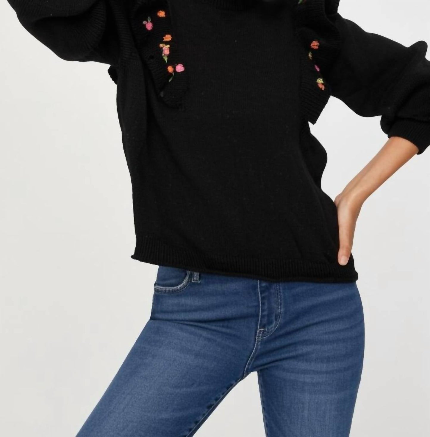 Something Navy - LOUISE EMBROIDERED RUFFLE SWEATER