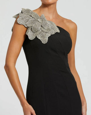 Mac Duggal - Vestido de crepe com um ombro só e flor de cristal