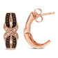 10K Rose Gold 1/3 Cttw White and Brown Diamond Milgrain Criss Cross J-Hoop Earrings (I-J Color, I1-I2 Clarity)