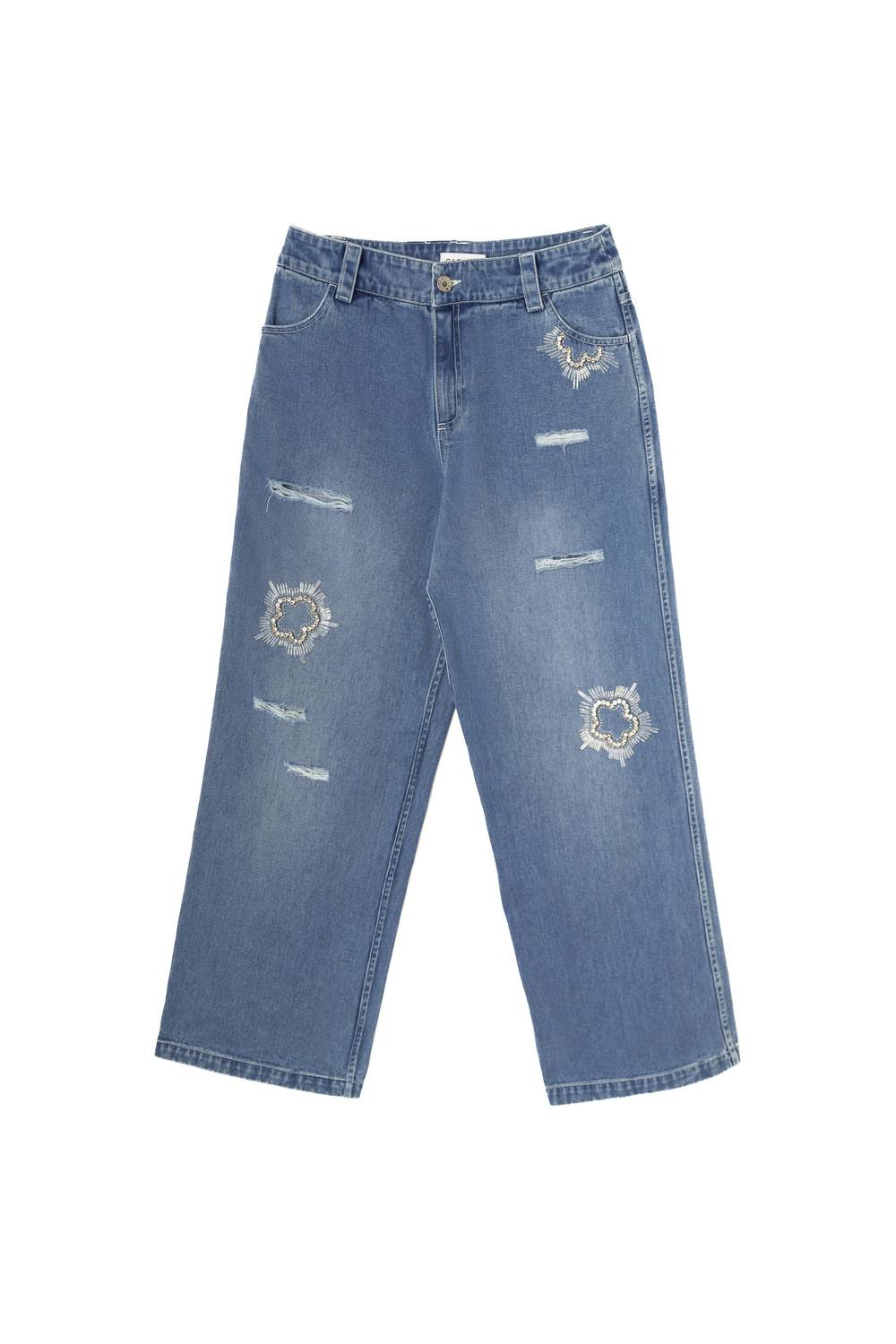 Sasha+Z - Women's Stone Embossed & Distressed Denim Pant