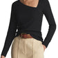 Reiss Carly Asymmetric Neck Long Sleeve Top - Black