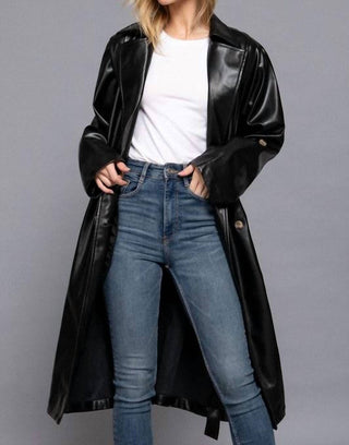 Active Usa - Sobretudo de couro sintético com abotoamento duplo