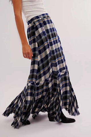 Free People - Saia longa xadrez bordeaux