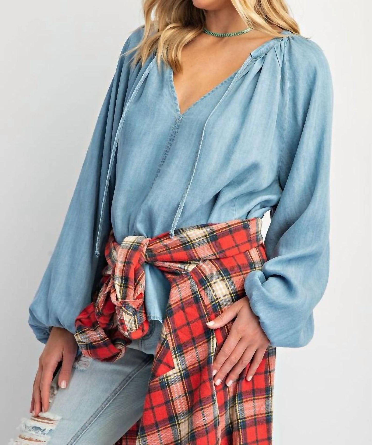 Easel - Washed Chambray Flare Tunic