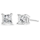 AGS Certified 14k White Gold 1.0 Cttw 4-Prong Set Princess-Cut Solitaire Diamond Push Back Stud Earrings for Women (E-F Color, I1-I2 Clarity)