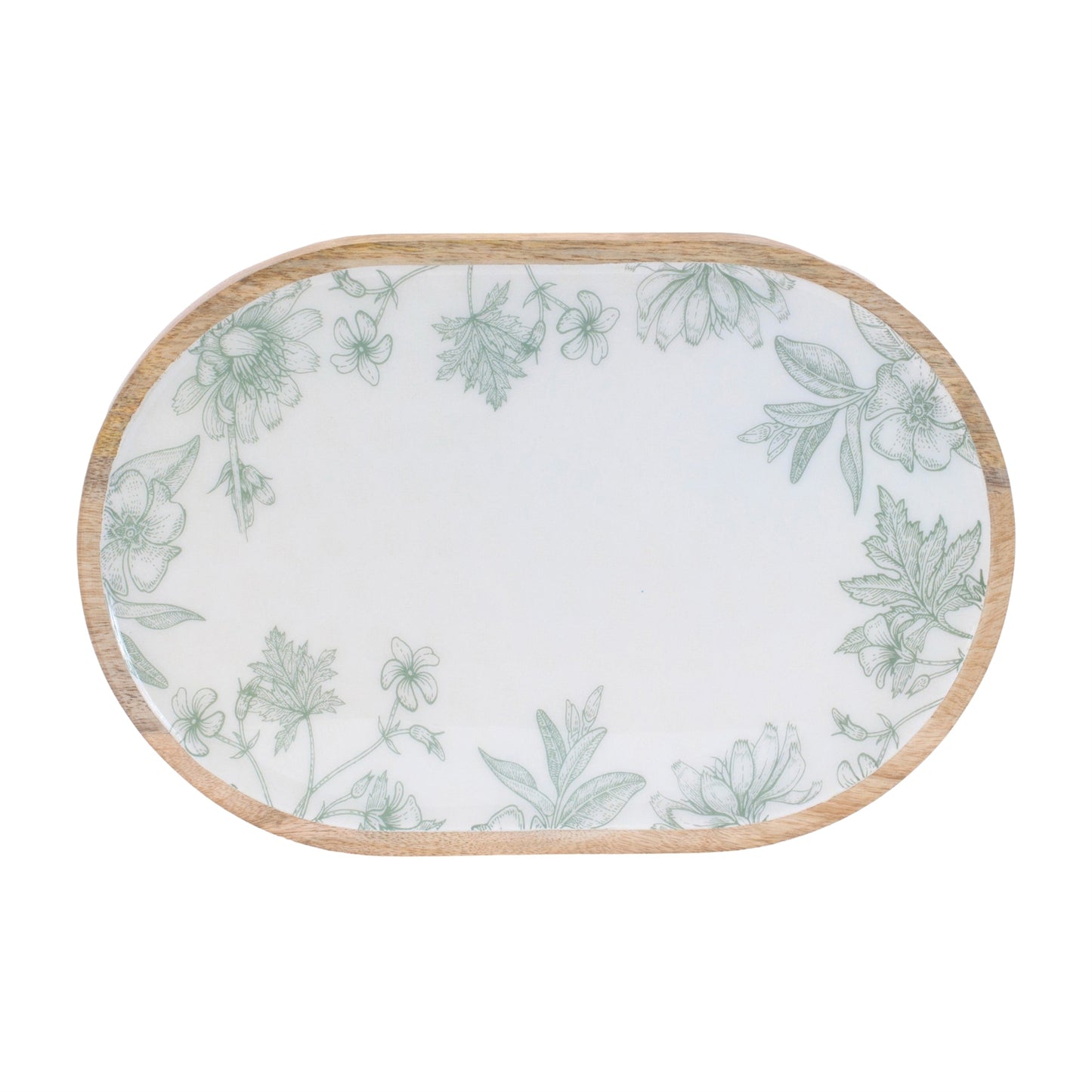 Wood Mushroom and Floral Print Tray (Set of 2)