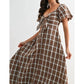 Camellia - Jori Plaid Tie Front Midi Dress