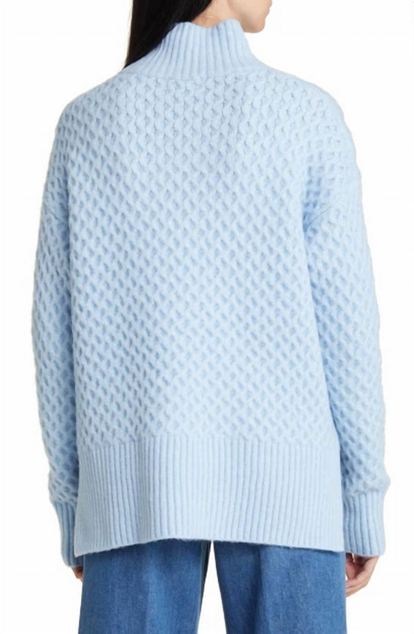 Nordstrom - Wool Blend Blue Mock Neck Cable Knit Oversized Sweater