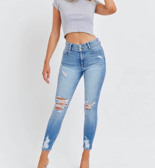 Calça jeans skinny desgastada de cintura alta Jocelyn Cello