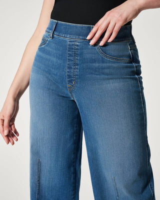 Spanx - Calça jeans larga com costura frontal