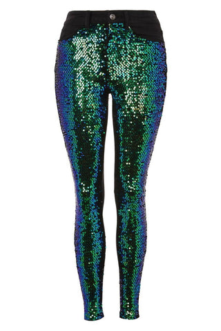 Topshop - Calça jeans skinny Jamie Moto com lantejoulas e corte sereia