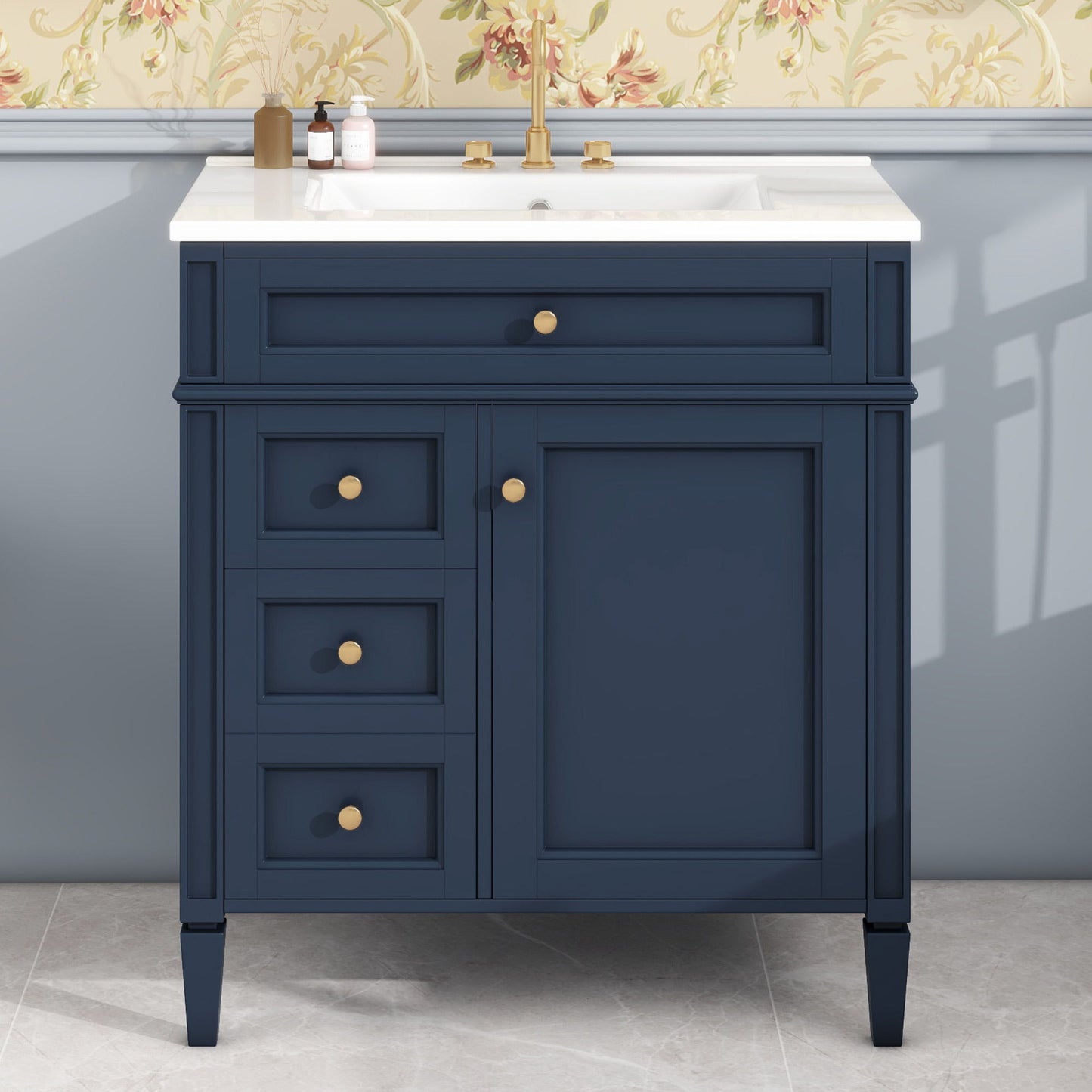 Bathroom Vanity With 2 Drawers and Tip-Out Drawer Storage Cabinet