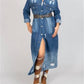 Kara Chic - Ripped Long Denim Jacket