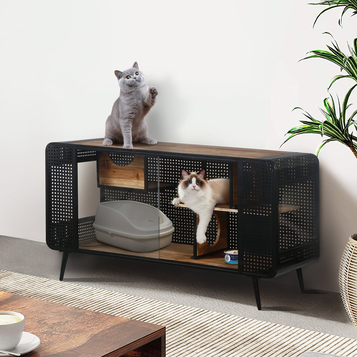 Modern Spacious Cat House Black + Brown