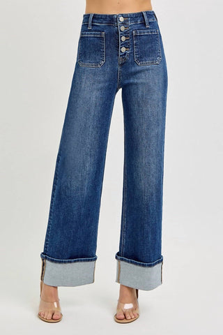 Risen - Calça jeans de cintura alta com punhos remendados