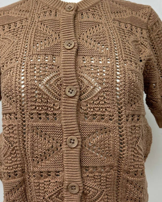 Autumn Cashmere - Short Sleeve Tile Stitch Cardigan