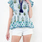 Thml - Flutter Sleeve Floral Tassel Tie Top