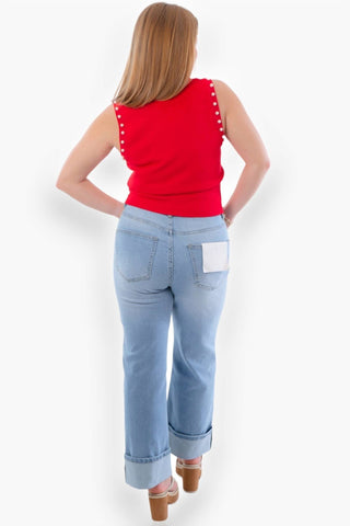 Entro - Regata de malha com acabamento em pérolas Liz