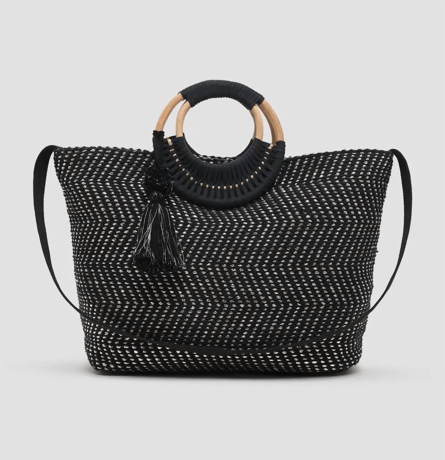 America & Beyond - Women's Lurex Wicker Handle Tote Bag