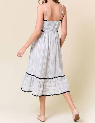 Doe And Rae - Striped Rick Rack Trimmed Tiered Midi Dress