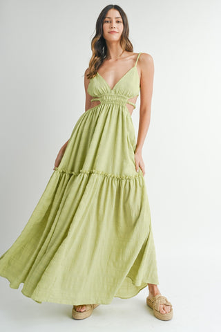 Vestido longo sem costas com recorte na cintura MABLE