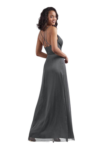 Belsoie - Vestido longo de dama de honra em chiffon Tiffany com decote em V