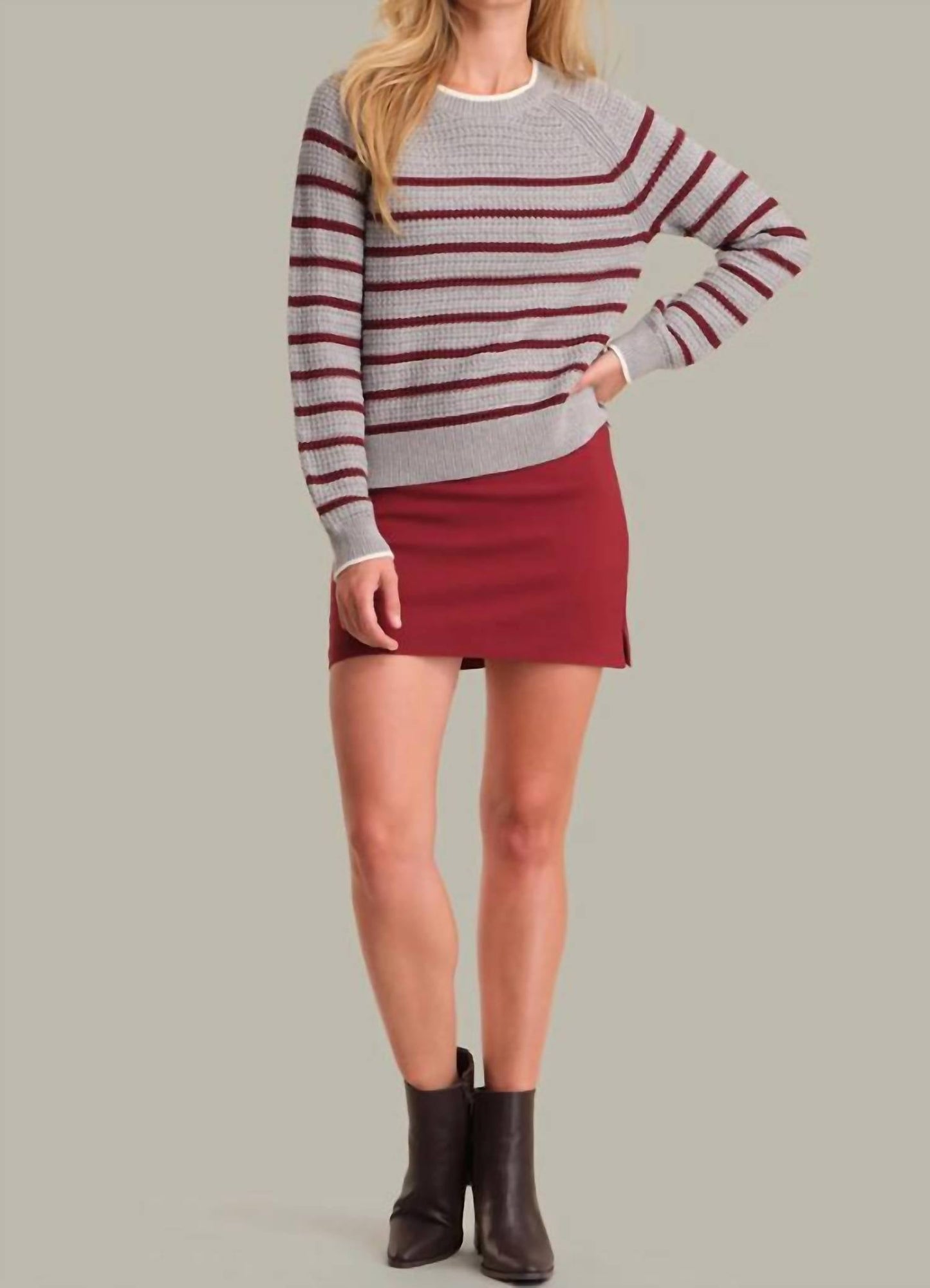 525 America - Brooke Crew Neck Textured Stripe Pullover Sweater