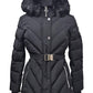 Michael Kors - Women's Belted Down Chevron Scutab Stretch Quilted Faux Fur Coat Jacket