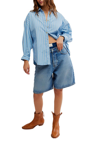 Free People - Camisa listrada grande com botões Varsity Vibes