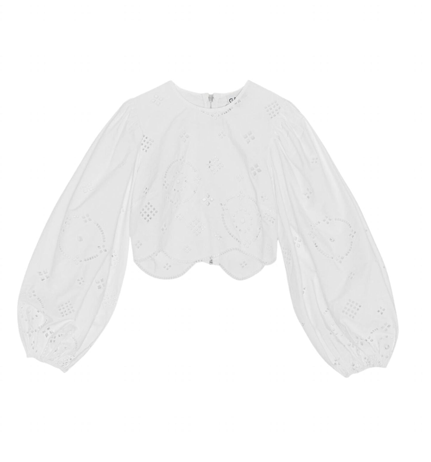 Ganni - BRODERIE ANGLAISE CROPPED BLOUSE
