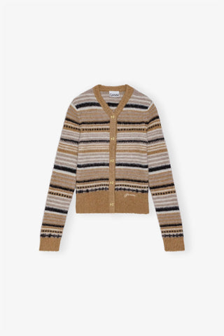 Ganni - Cardigan listrado de lã macia