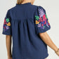 Umgee - Bubble Sleeve Embroidered Blouse