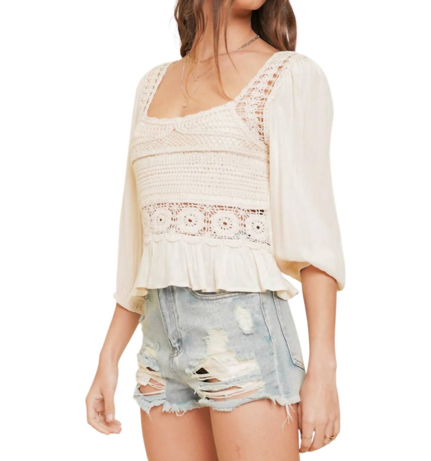 Hem & Thread - Boho Find Crochet Peplum Top