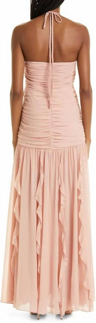 Veronica Beard - Vestido longo com decote halter e babados Lucine em crepon de seda