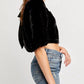 Free People - Velvet Open Back Balloon Sleeve Crop Top