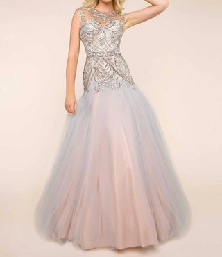 Mac Duggal - Vestido de baile com corpete e ilusão de contas
