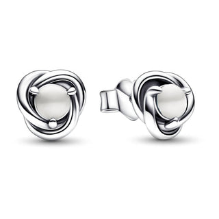 Pandora - Women's June White Mother Of Pearl Birthstone Eternity Circle Stud Earrings