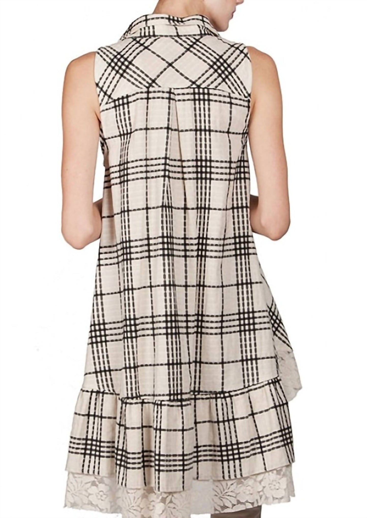 A'Reve - A'Reve Checkered Plaid Shirt Hi Lo - Ivory